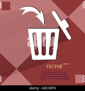 Trash bin. Flat modern web button  on a flat geometric abstract background Stock Vector