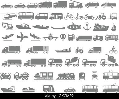 Vehicle and Transportation flat icon set Stock Vector