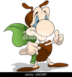 Ant Carries Leaf Stock Vector