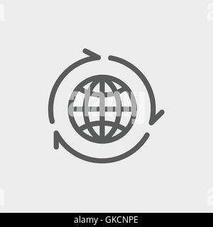 Globe with arrow around thin line icon Stock Vector