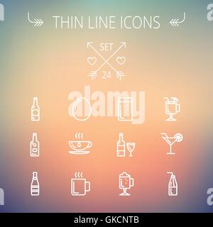 Food and drink thin line icon set Stock Vector