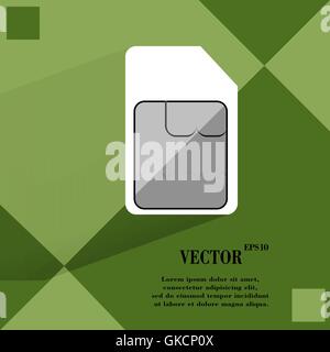 SIM card. Flat modern web button on a flat geometric abstract background Stock Vector