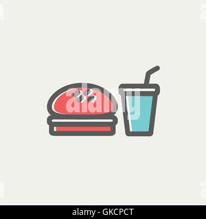 Fast food meal thin line icon Stock Vector