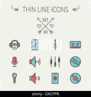 Music and entertainment thin line icon set Stock Vector