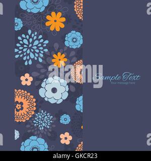 Vector Golden and Blue Night Flowers Vertical Frame Seamless Pattern Background Stock Vector