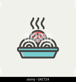 Hot meal in plate thin line icon Stock Vector