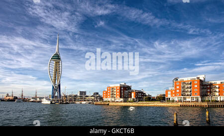 View of the Spinnaker Tower and Gunwharf Quays from Broad Street Old Portsmouth Stock Photo