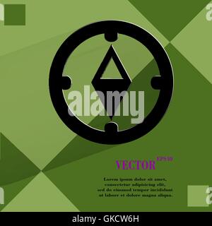 Compass. Flat modern web button   on a flat geometric abstract background Stock Vector