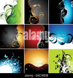 Set of floral vector backgrounds and frames, vintage trendy style ...
