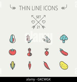 Food and drink thin line icon set Stock Vector