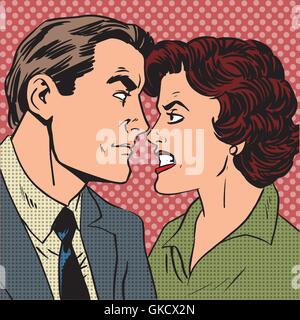 Conflict man woman family quarrel love hate pop art comics retro Stock Vector