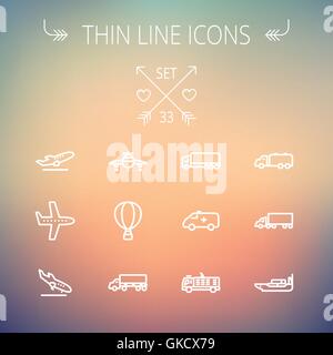 Transportation thin line icon set Stock Vector