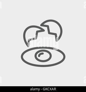 Broken egg with yolk thin line icon Stock Vector