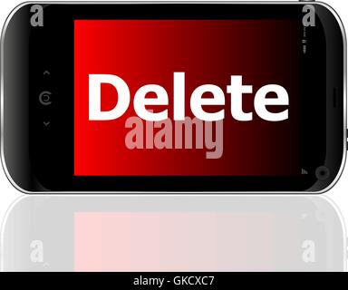 Web development concept: smartphone with word delete on display vector Stock Vector