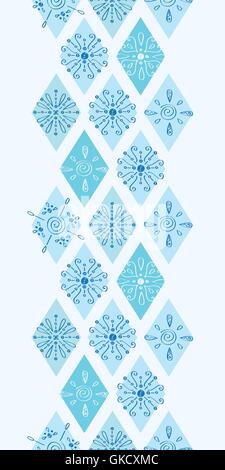 Vector abstract blue doodle rhombus vertical border seamless pattern background Stock Vector