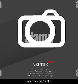 Camera. Flat modern web button with long shadow and space for your text. Stock Vector