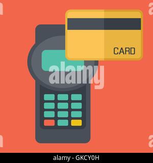 Credit card terminal with cards Stock Vector