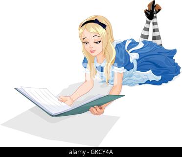 Alice reading a book Stock Vector