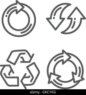 Set of recycle arrow thin line icon Stock Vector