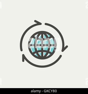 Globe with arrow around thin line icon Stock Vector