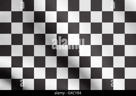 Checkered racing flag waving in the wind with real detailed fabric texture. Textile flag of end of car race. Black and white Stock Photo