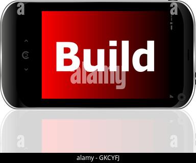 smartphone with text build on display. Mobile smart phone on White background vector Stock Vector