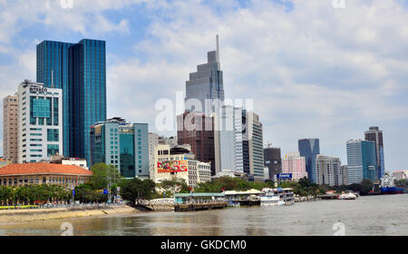 HO CHI MINH, VIETNAM - MARCH 8: View of a buisness quarter of Ho Chi Minh city on March 8, 2015. Stock Photo