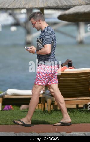 Italian former professional footballer Alessandro Del Piero spends the day on the beach with his family in Porto Cervo, Italy.  Featuring: Alessandro Del Piero Where: Porto Cervo, Italy When: 26 Jun 2016 Credit: IPA/WENN.com  **Only available for publicat Stock Photo