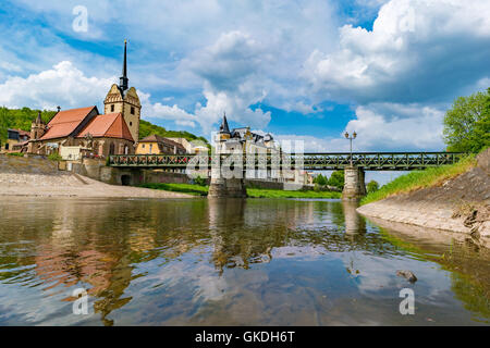 Bridge and church in german village Stock Photo