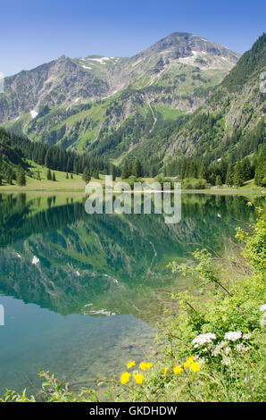 mirroring berg am vilsalpsee in the tannheim valley in austria Stock Photo