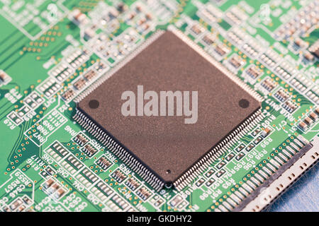 silicon chip on a circuit board microprocessor Stock Photo