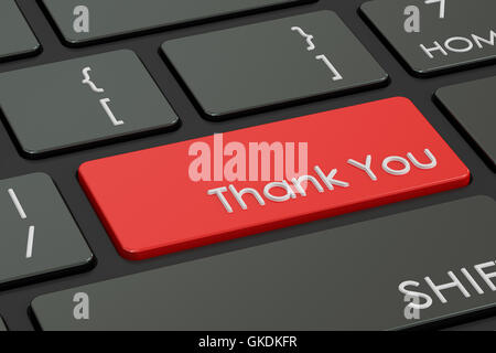 thank you concept, red hot key on  keyboard. 3D rendering Stock Photo