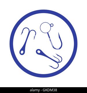 Stylized icon of a colored hooks for catching fish in the circle on a white background Stock Vector