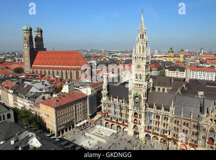 marienplatz munich - new town hall and frauenkirche Stock Photo