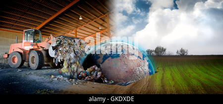 Ecology concept , planet earth in a scrap industrial site Stock Photo