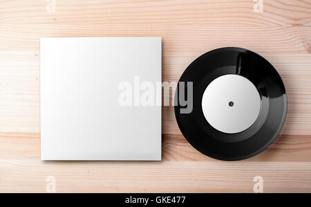 Blank vinyl cover template on white wall background Stock Photo