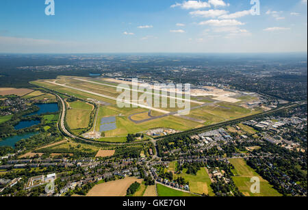 Aerial view, Tower Airport, air traffic control, overview on the runways 05L and 05R, Airport City 2, Controler, Dusseldorf Stock Photo