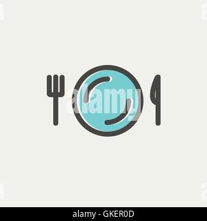 Plate, knife and fork thin line icon Stock Vector