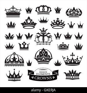 Set of various crowns isolated on white Stock Vector