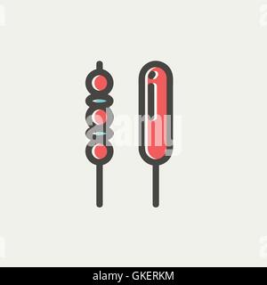 Grilled pork and hotdog thin line icon Stock Vector