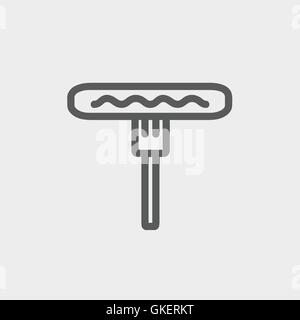 Hotdog on the fork thin line icon Stock Vector