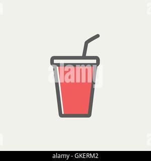 Disposable cup with lid and straw thin line icon Stock Vector