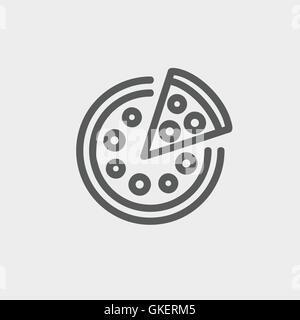 Whole pizza with slice thin line icon Stock Vector