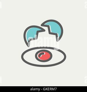 Broken egg with yolk thin line icon Stock Vector