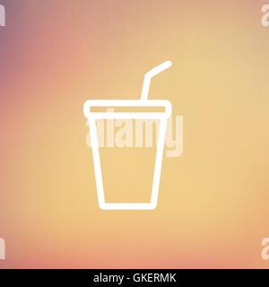 Disposable cup with lid and straw thin line icon Stock Vector