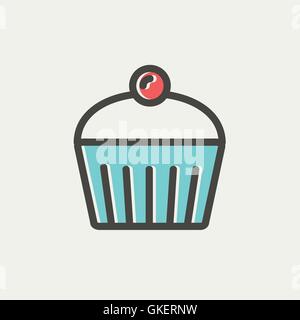 Cupcake with raspberry thin line icon Stock Vector