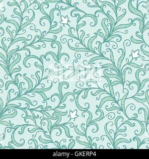 Vector green floral swirls seamless pattern backround Stock Vector