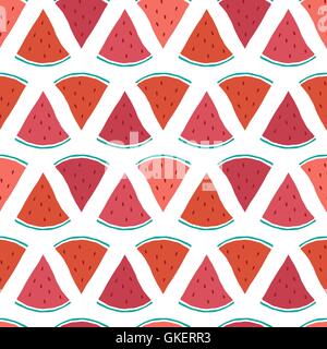 Vector tasty watermelon slices seamless pattern background Stock Vector