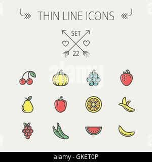 Food and drink thin line icon set Stock Vector