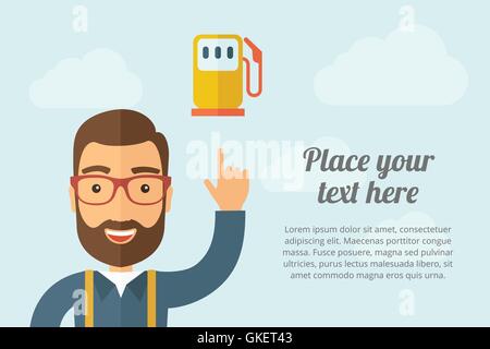 Man pointing the gas pump icon Stock Vector